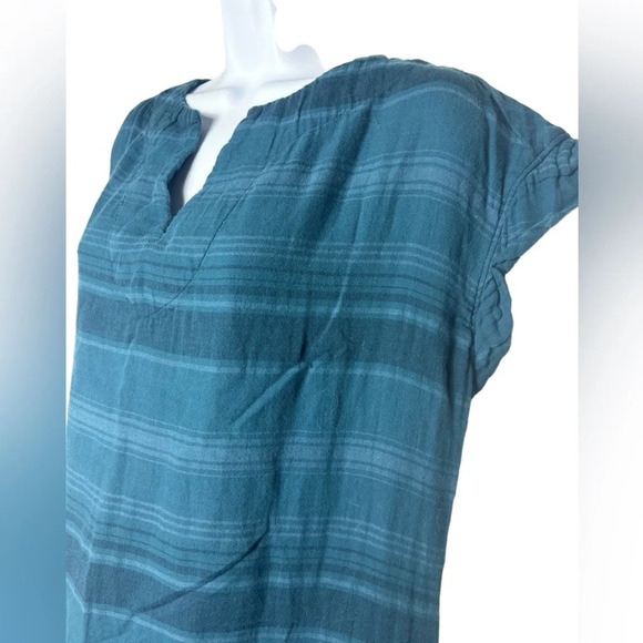 Prana Shirt Dress Cap Sleeve Blue Striped Oversized Relaxed Size XL Gauzy Pocket - Picture 3 of 8